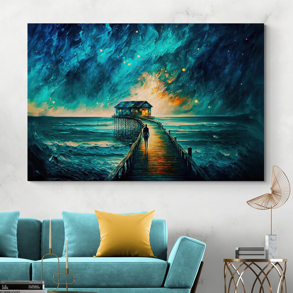 TAYRONA STORE - Cuadro Lienzo Para La Sala Muelle Noche Estrellada 029 50x35cm