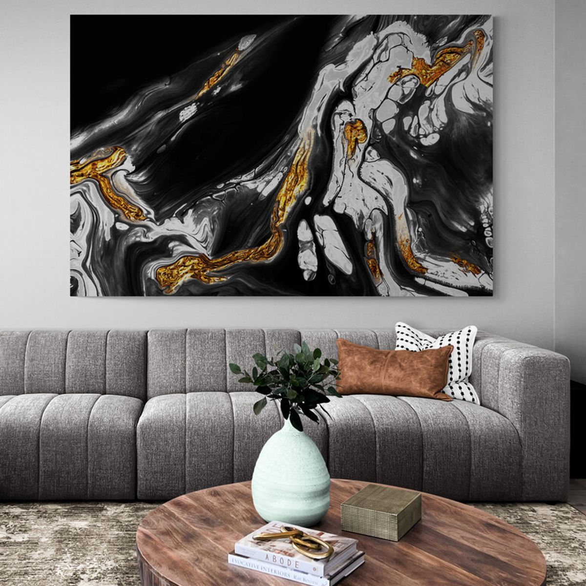 TAYRONA STORE - Cuadro Lienzo Para Sala Pintura Abstracta Con Oro 04 50x35cm
