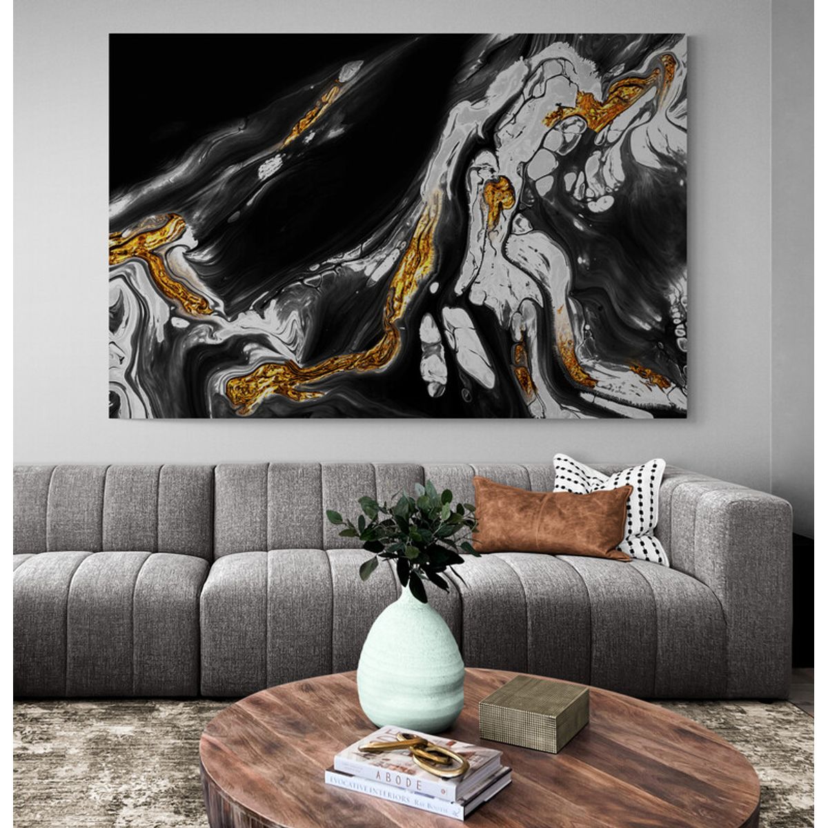 TAYRONA STORE - Cuadro Lienzo Para Sala Pintura Abstracta Con Oro 04 70x50cm.