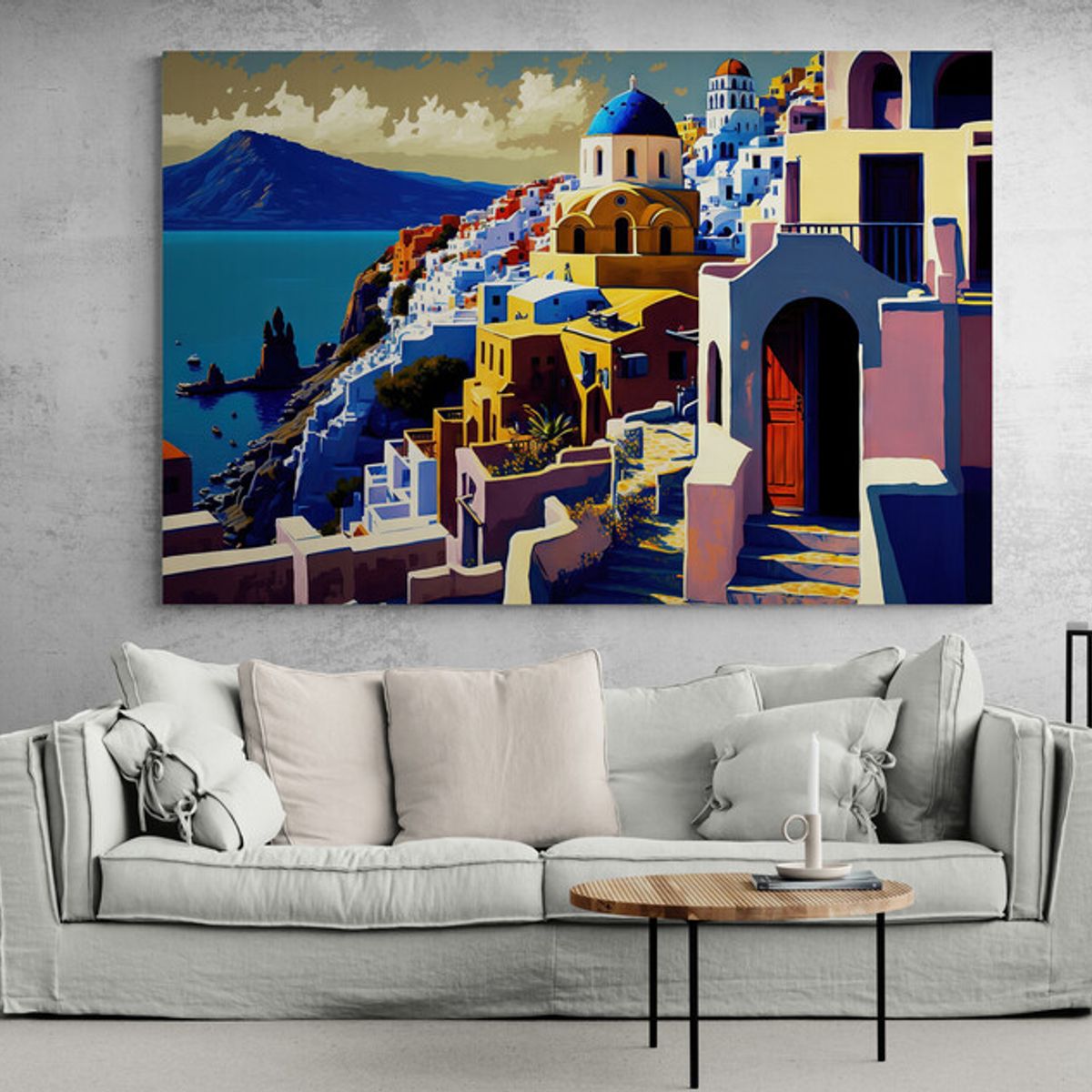 TAYRONA STORE - Cuadro Lienzo Para La Sala Santorini Pintura Ciudad 176 150x100cm