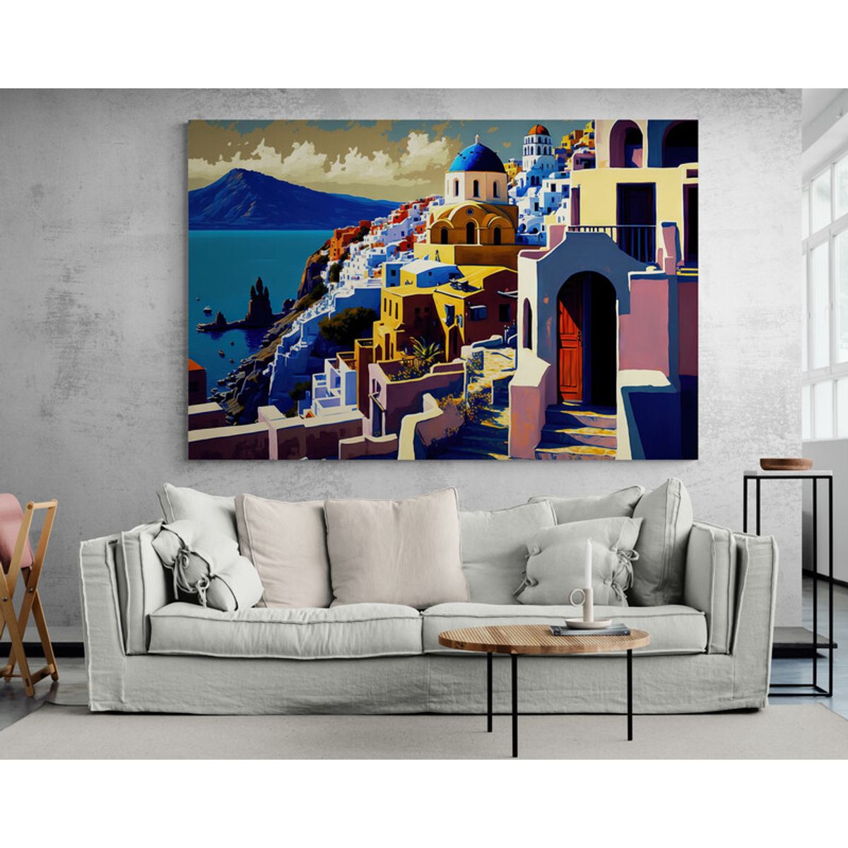 TAYRONA STORE - Cuadro Lienzo Para La Sala Santorini Pintura Ciudad 176 150x100cm