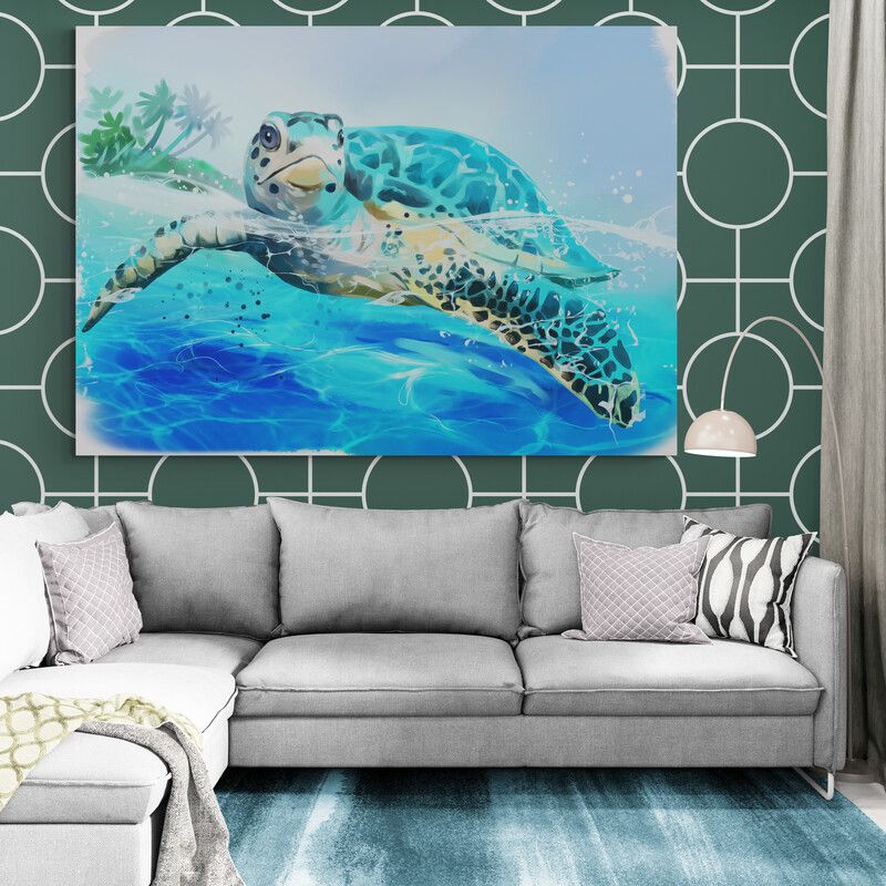 TAYRONA STORE - Cuadro En Lienzo Para La Sala Tortuga 14 120x80cm