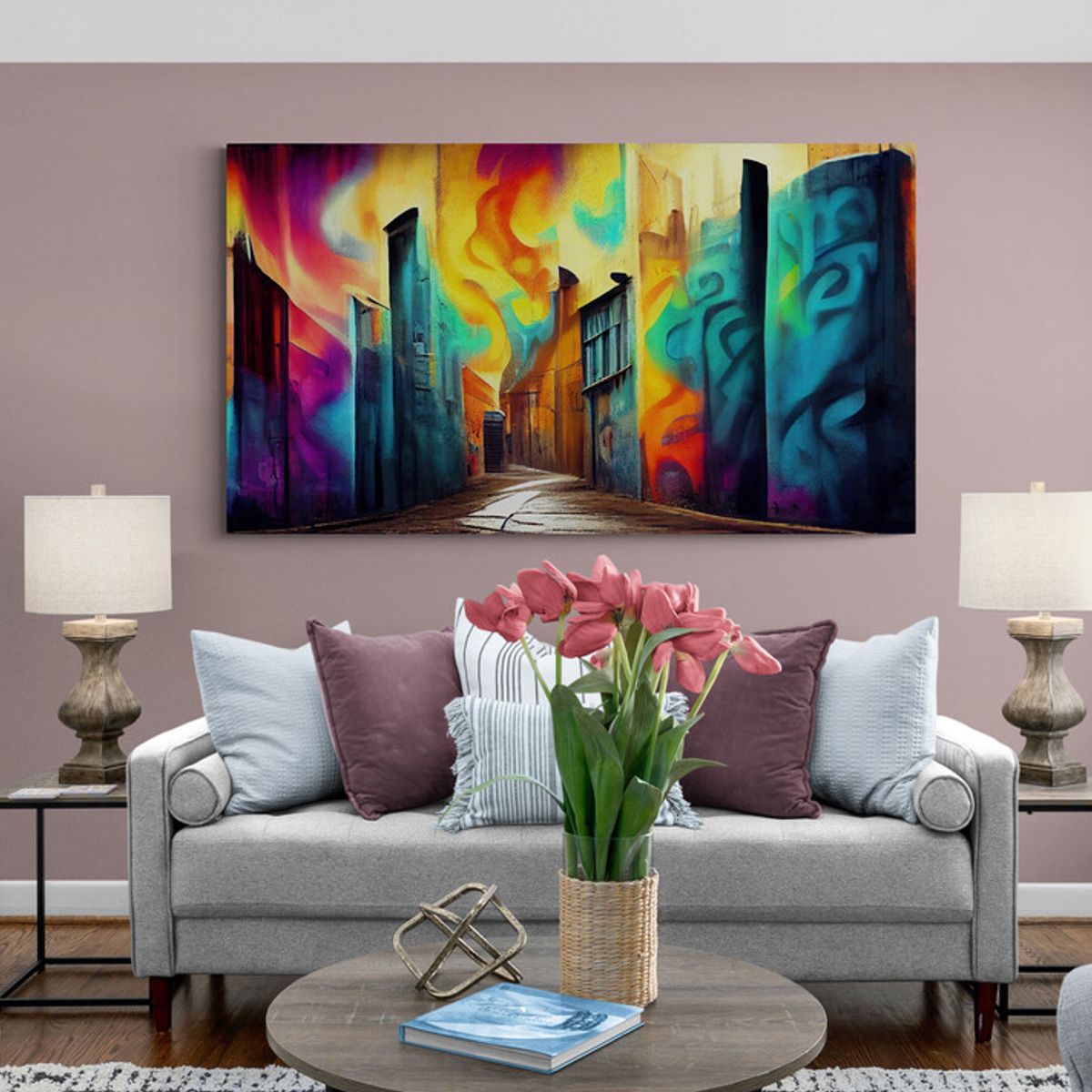 TAYRONA STORE - Cuadro En Lienzo Para La Sala Pintura Ciudad 090 150x80cm