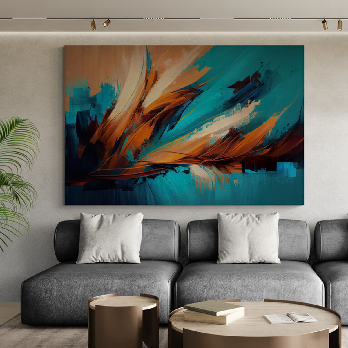 TAYRONA STORE - Cuadro En Lienzo Para La Sala Abstracto Colores 331 50x35cm