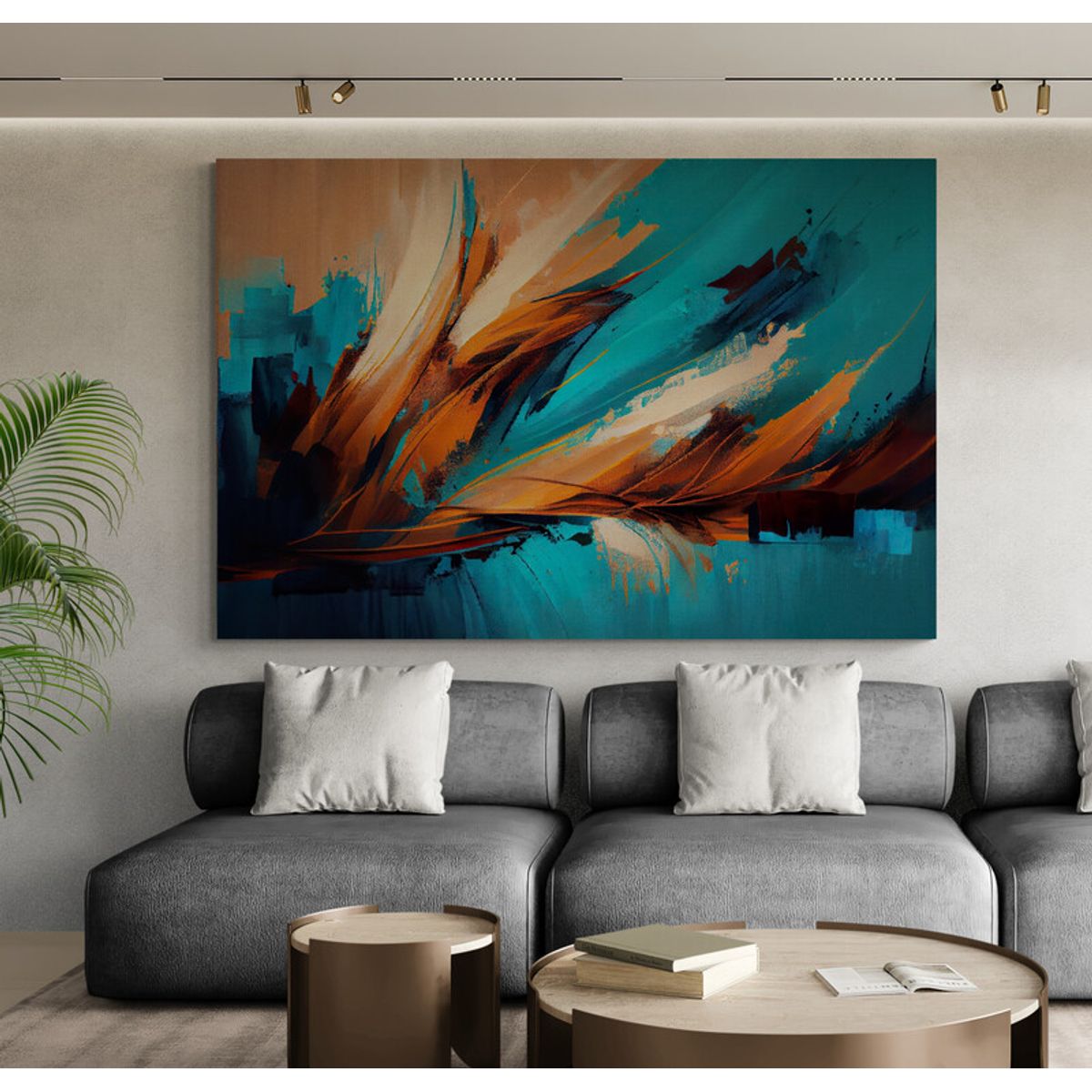 TAYRONA STORE - Cuadro En Lienzo Para La Sala Abstracto Colores 331 50x35cm