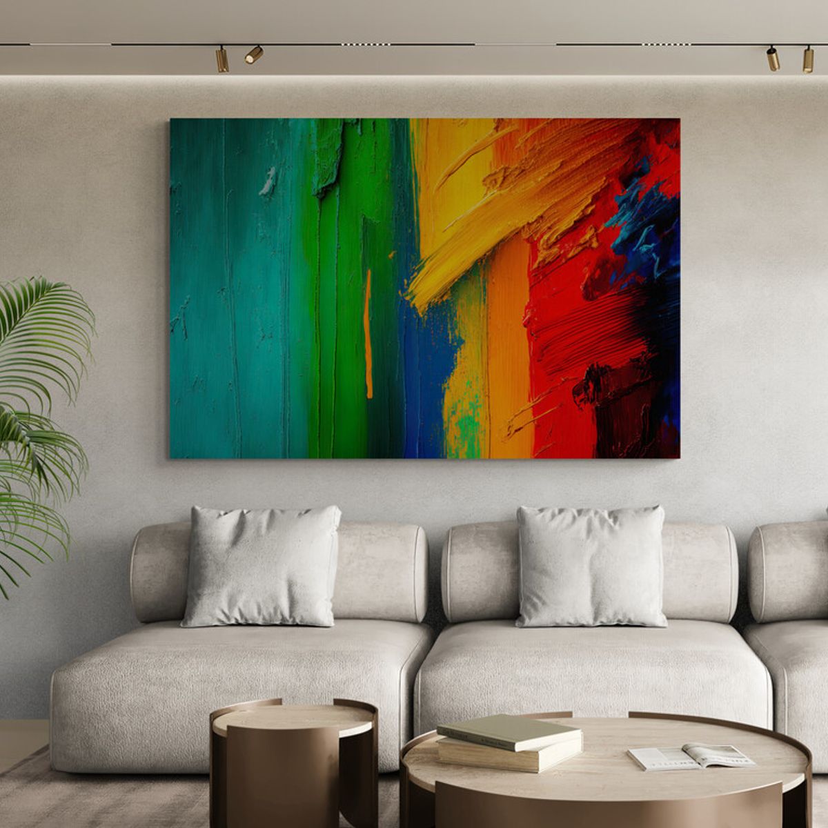 TAYRONA STORE - Cuadro En Lienzo Para La Sala Abstracto Colores 347 100x70cm
