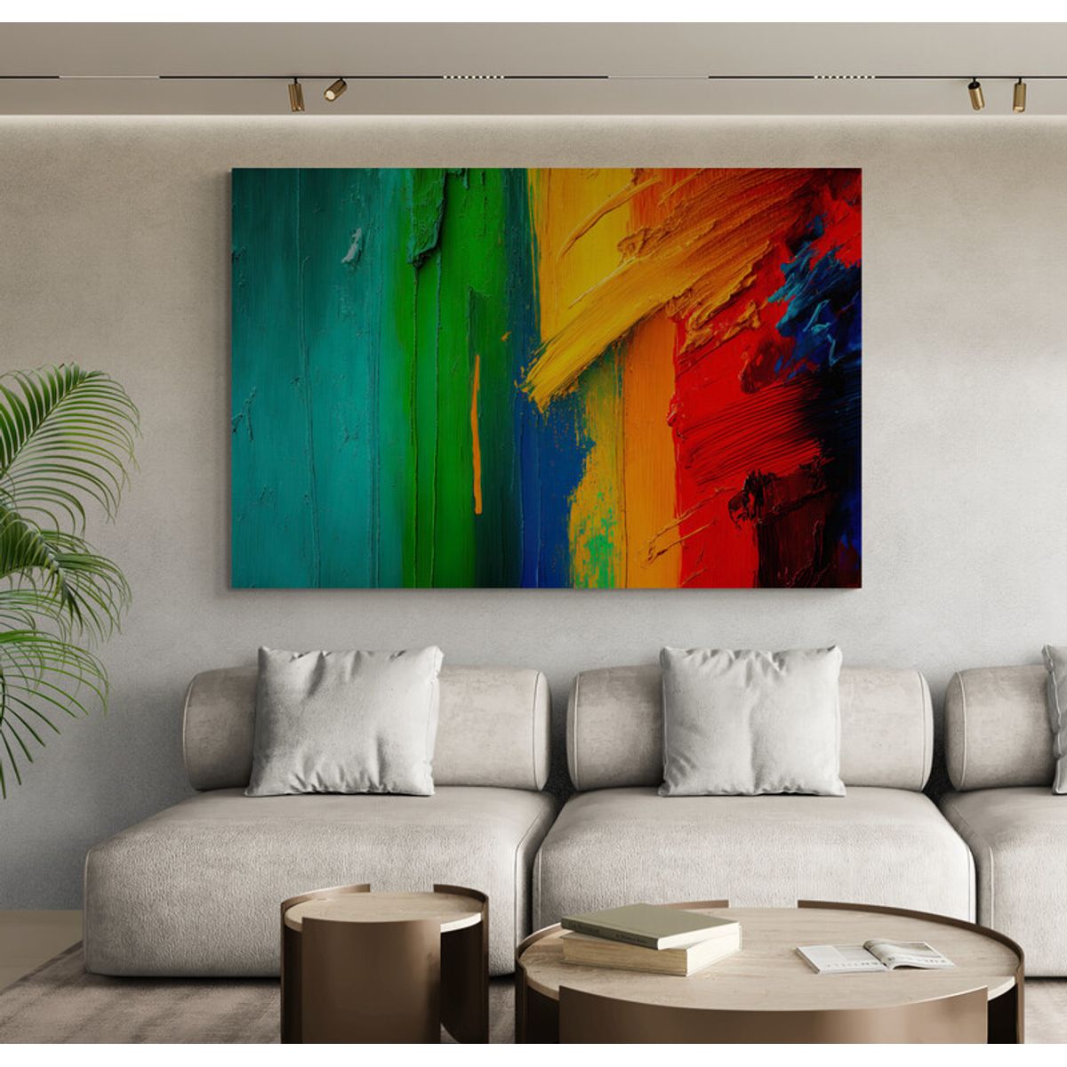 TAYRONA STORE - Cuadro En Lienzo Para La Sala Abstracto Colores 347 100x70cm