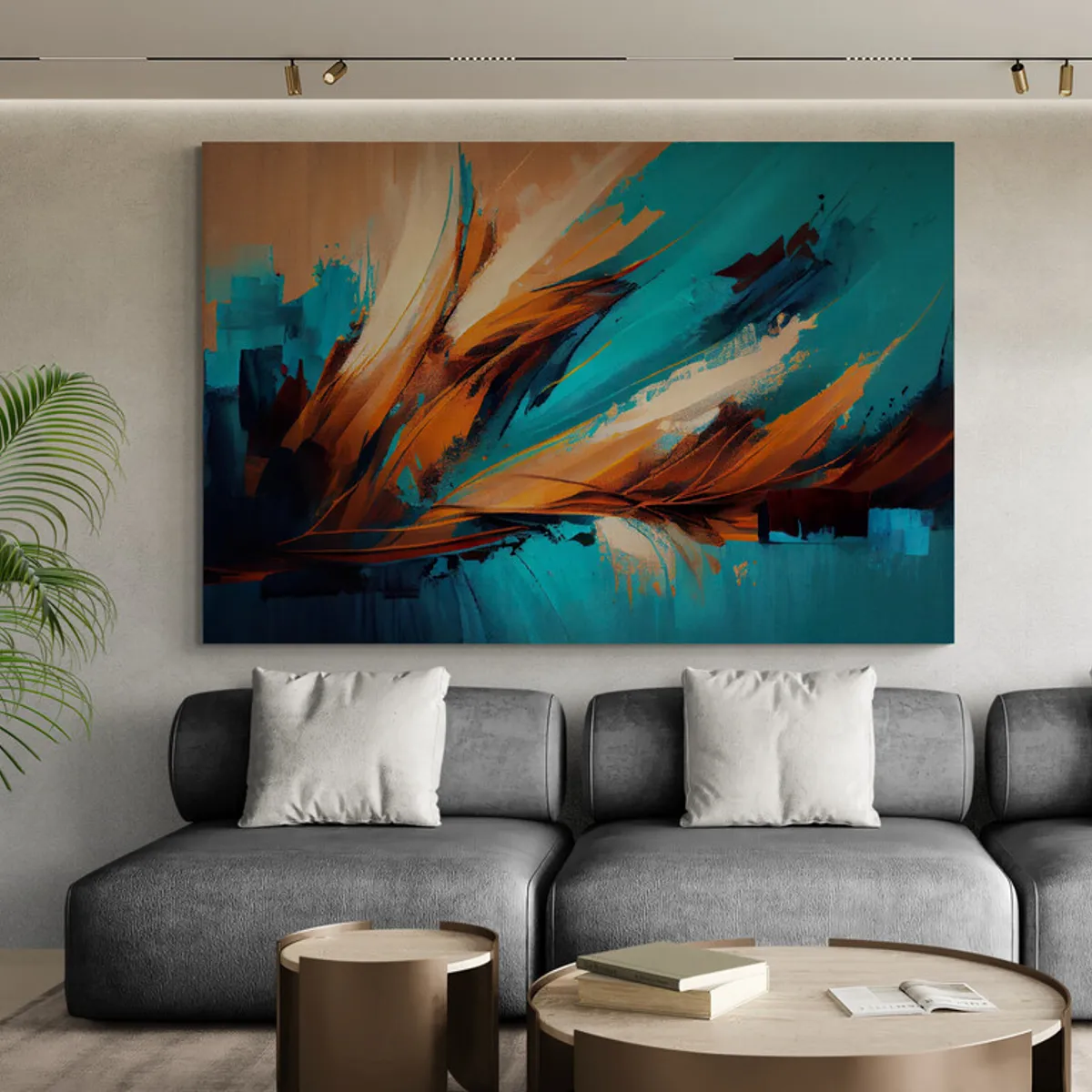 TAYRONA STORE - Cuadro En Lienzo Para La Sala Abstracto Colores 331 100x70cm