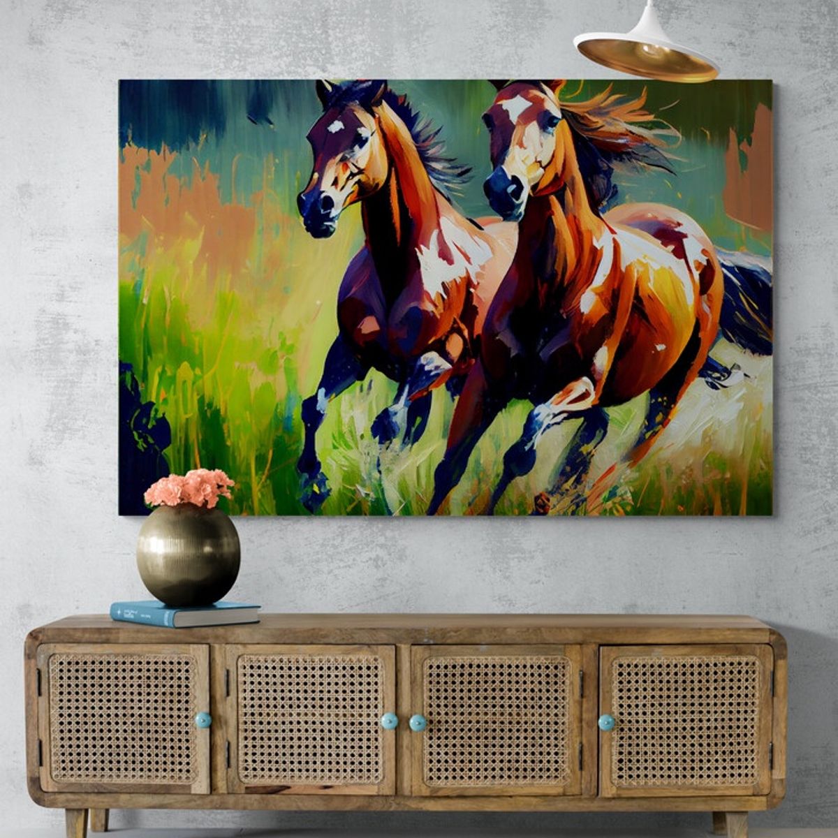 TAYRONA STORE - Cuadro En Lienzo Para La Sala Caballos 251 70x50cm