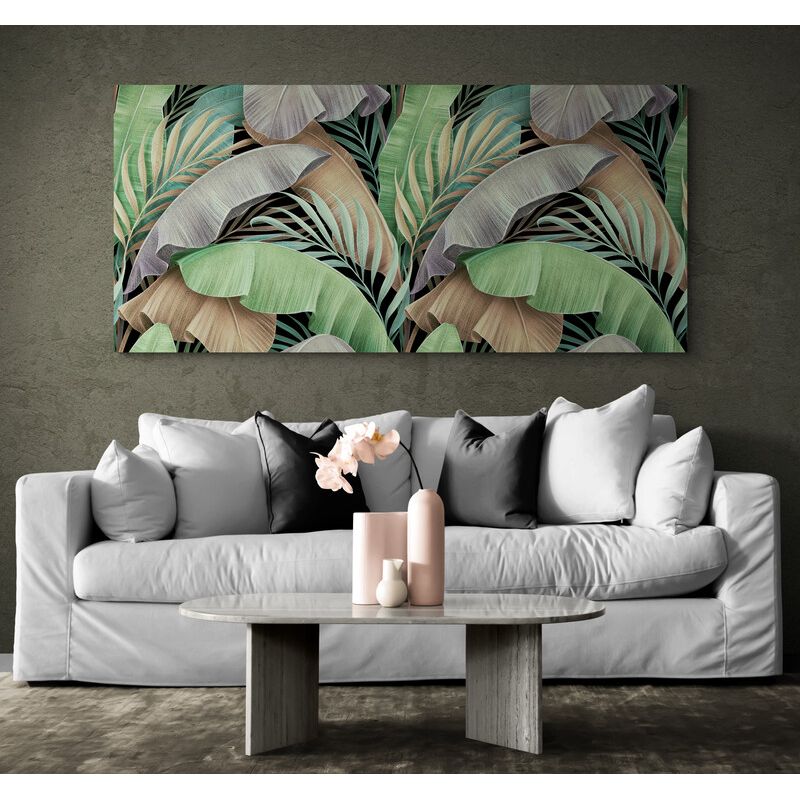 TAYRONA STORE - Cuadro En Lienzo Para La Sala Hojas Verdes 152 90x40cm