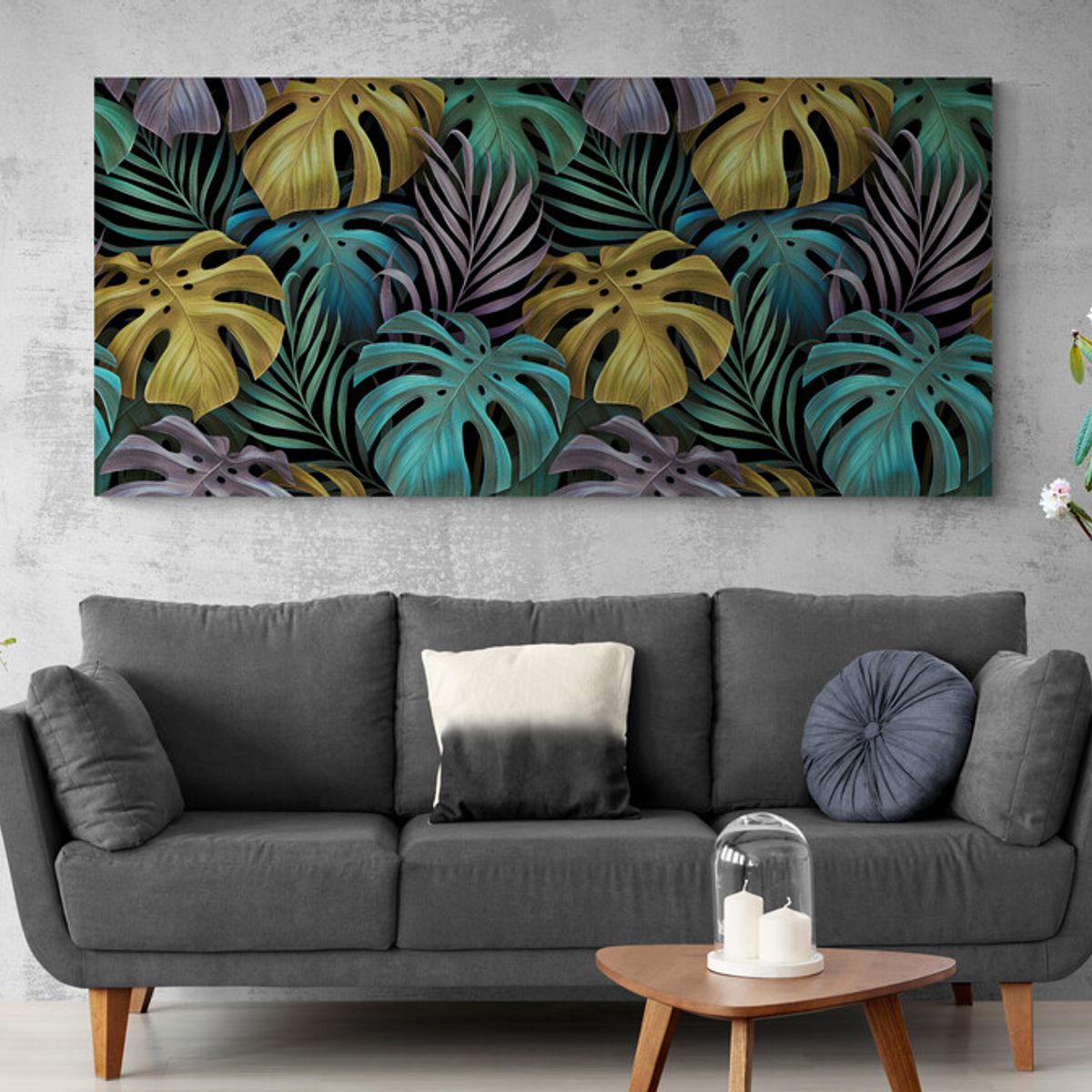 TAYRONA STORE - Cuadro En Lienzo Para La Sala Hojas Verdes 166 90x40cm.