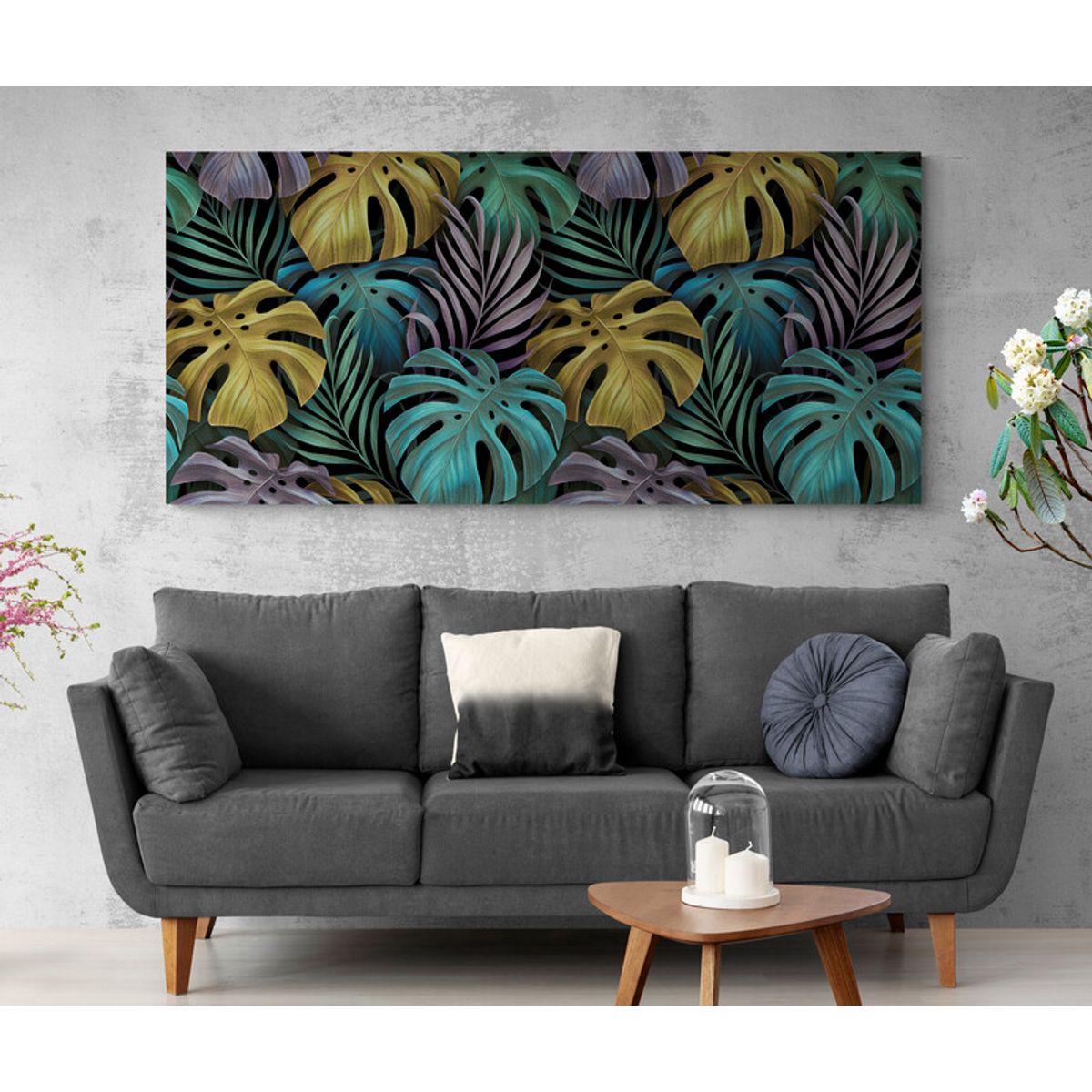 TAYRONA STORE - Cuadro En Lienzo Para La Sala Hojas Verdes 166 90x40cm.