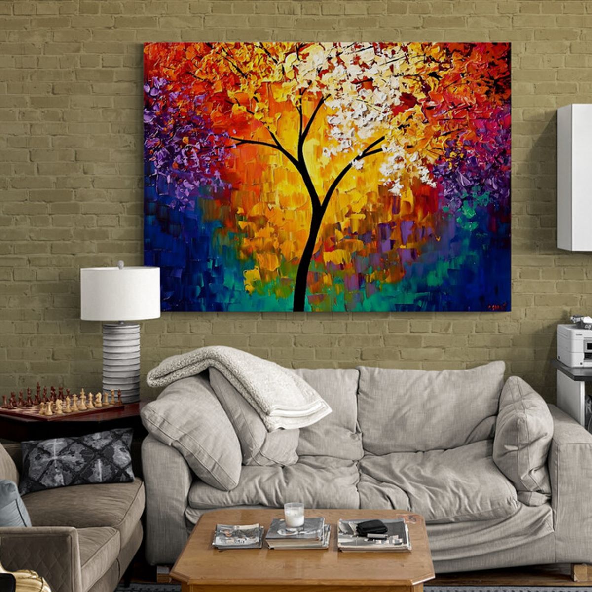 TAYRONA STORE - Cuadro En Lienzo Para La Sala Arbol Colores 042 40x30cm