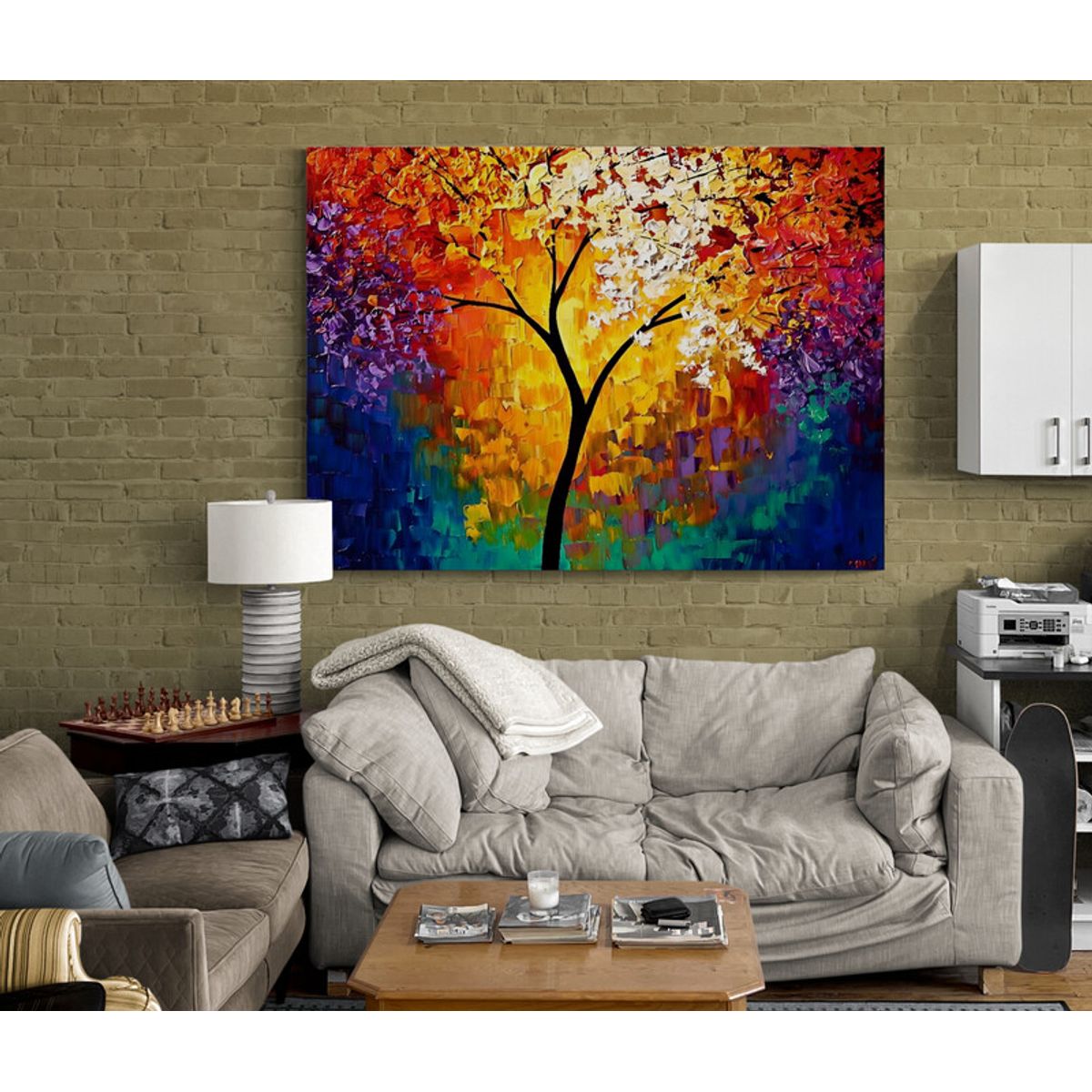 TAYRONA STORE - Cuadro En Lienzo Para La Sala Arbol Colores 042 40x30cm