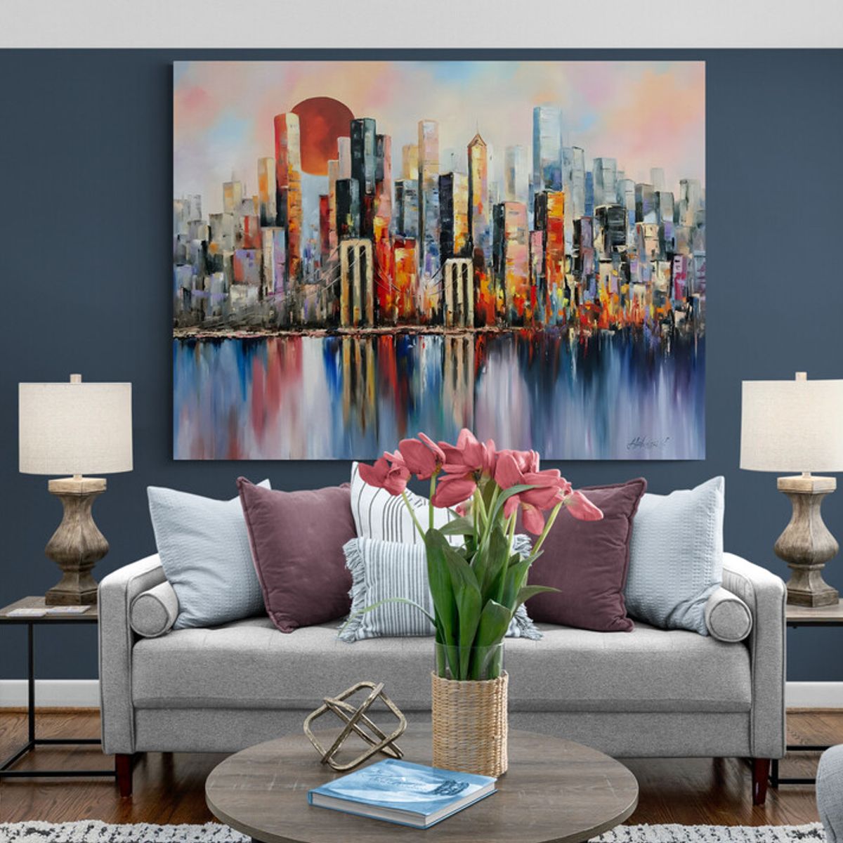 TAYRONA STORE - Cuadro En Lienzo Para La Sala Pintura Ciudad 088 135x100cm