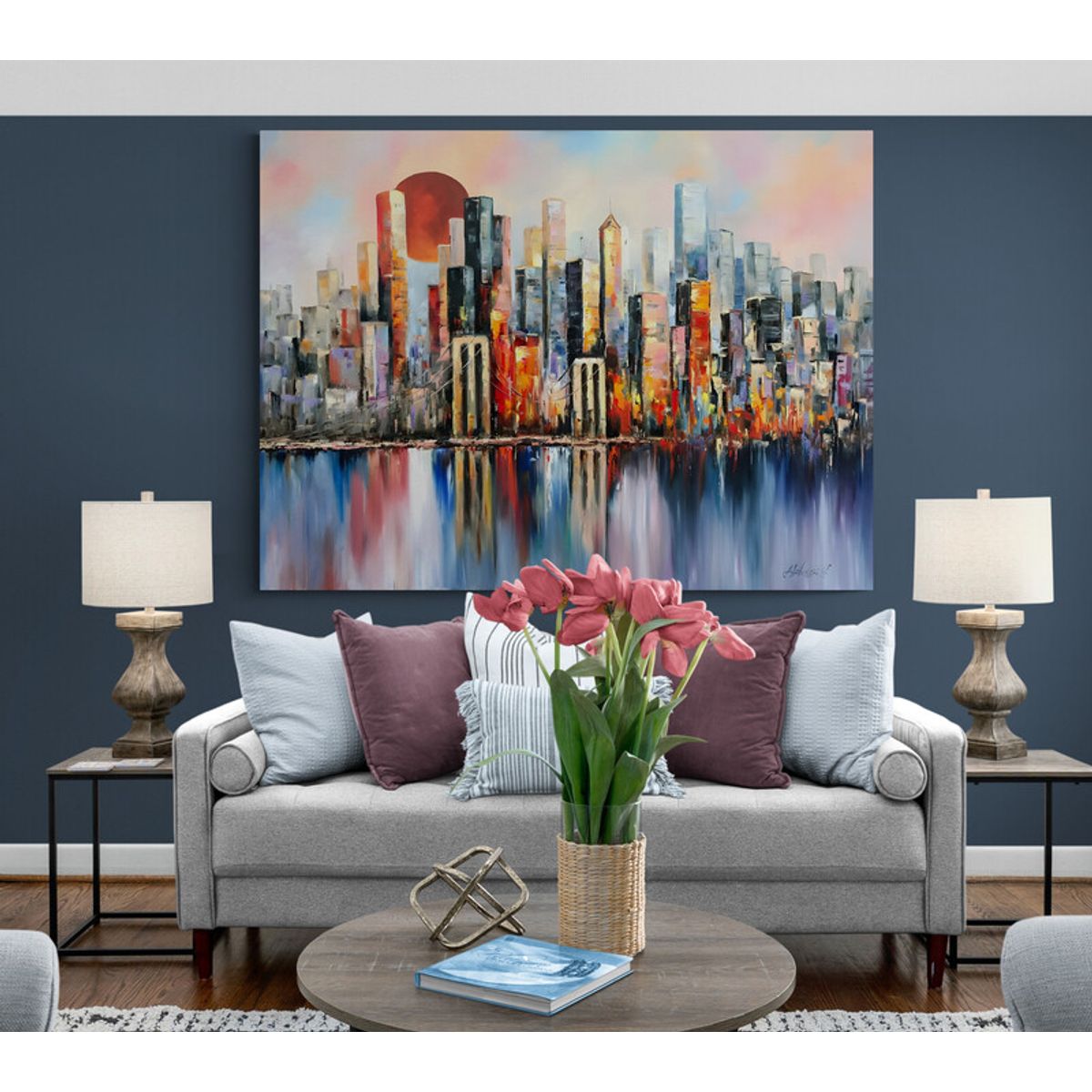 TAYRONA STORE - Cuadro En Lienzo Para La Sala Pintura Ciudad 088 135x100cm