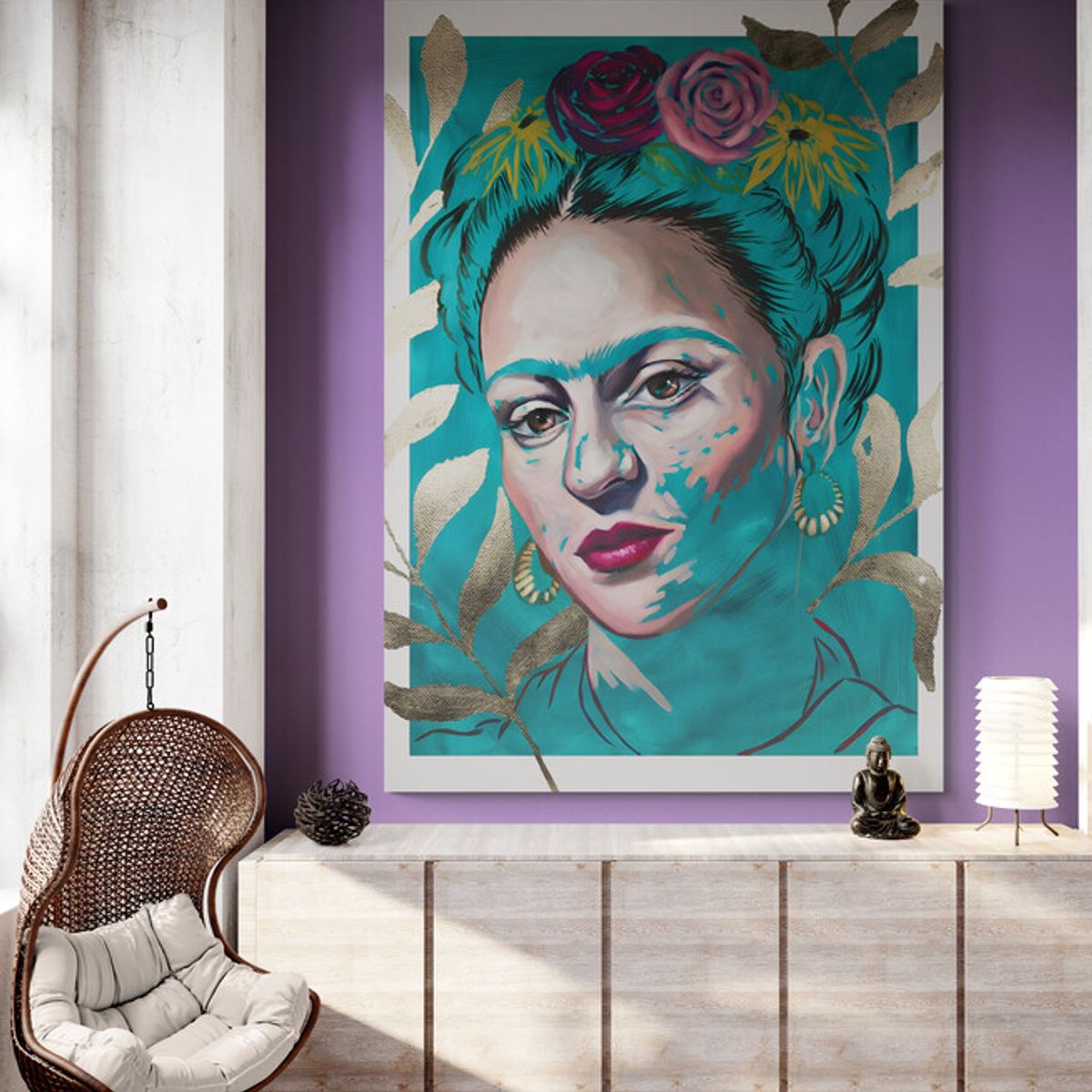 TAYRONA STORE - Cuadro En Lienzo Para La Sala Frida Kahlo 029 80x120cm