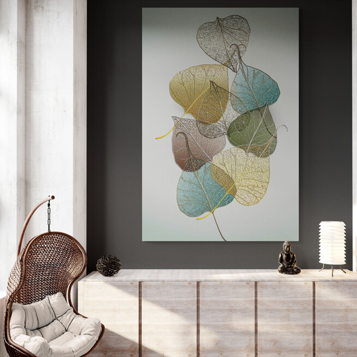 TAYRONA STORE - Cuadro Lienzo Para La Sala Hojas Diseño Minimalista 483 35x50cm