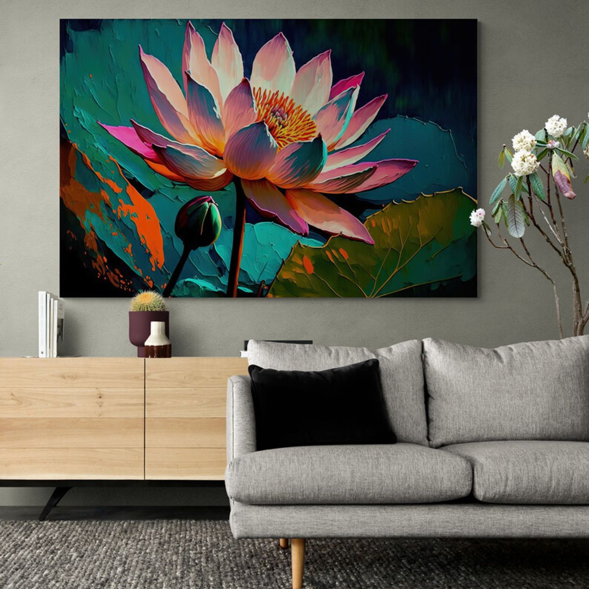 TAYRONA STORE - Cuadro En Lienzo Para La Sala Flor De Loto 093 70x50cm