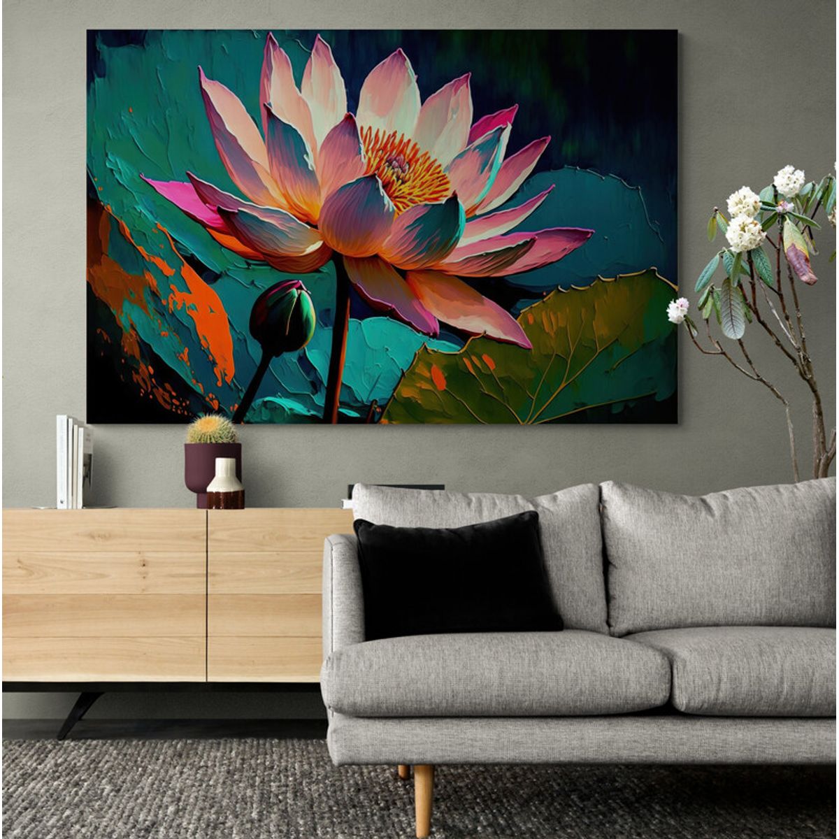 TAYRONA STORE - Cuadro En Lienzo Para La Sala Flor De Loto 093 70x50cm