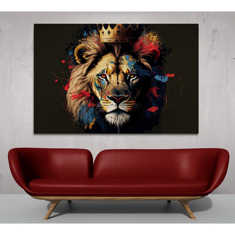 TAYRONA STORE - Cuadro En Lienzo Para La Sala Leon Colores 098 120x80cm
