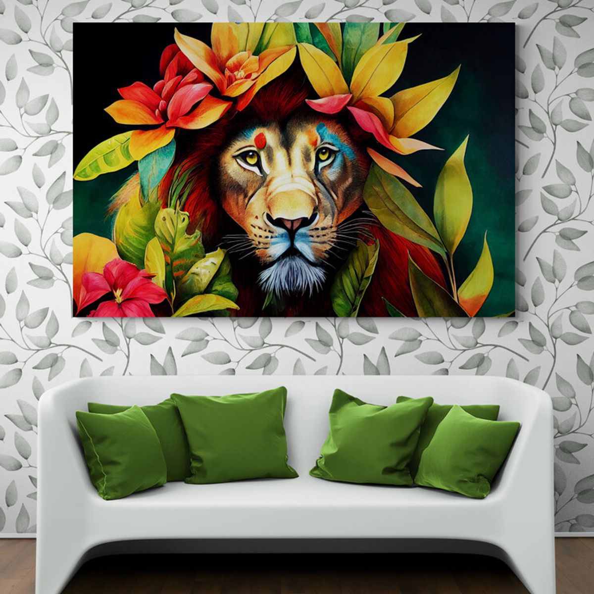 TAYRONA STORE - Cuadro En Lienzo Para La Sala Leon Colores 067 70x50cm