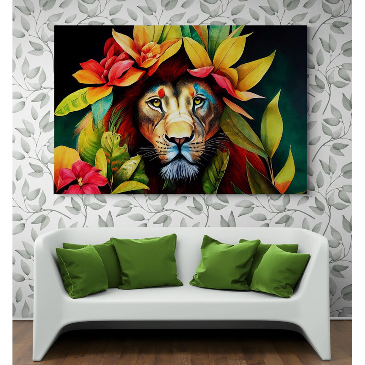 TAYRONA STORE - Cuadro En Lienzo Para La Sala Leon Colores 067 70x50cm