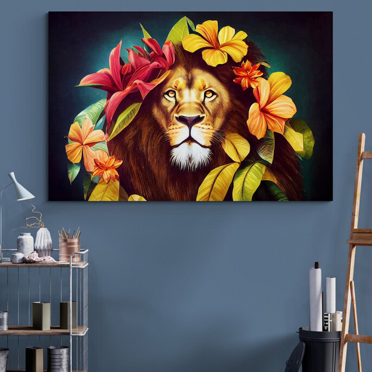 TAYRONA STORE - Cuadro En Lienzo Para La Sala Leon Colores 068 100x70cm