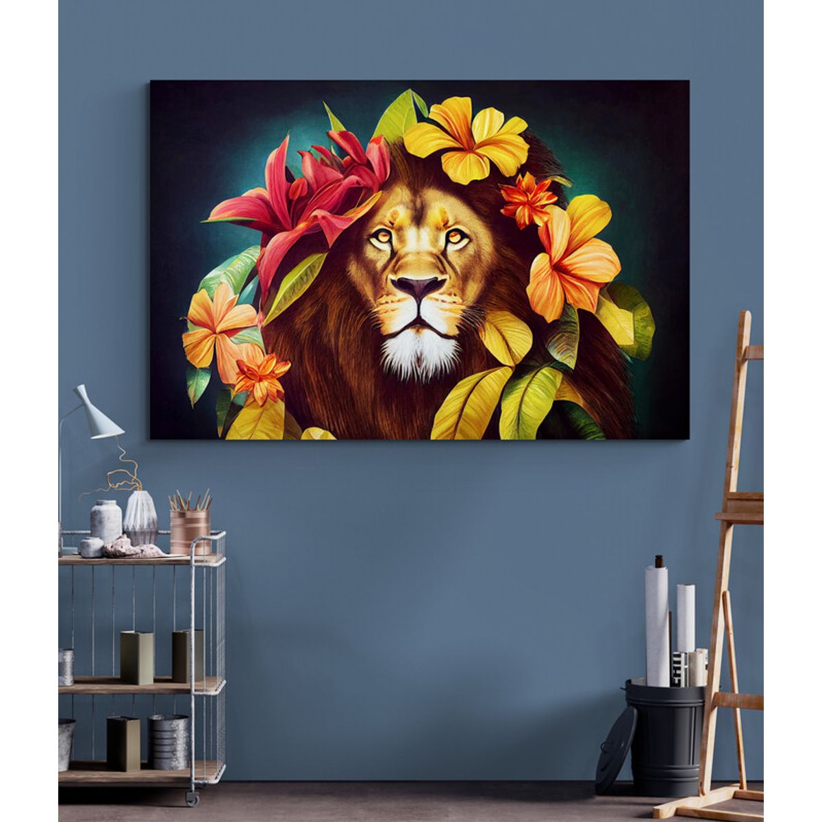TAYRONA STORE - Cuadro En Lienzo Para La Sala Leon Colores 068 100x70cm
