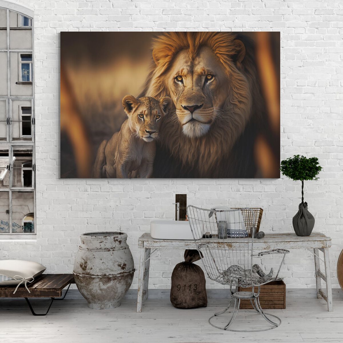 TAYRONA STORE - Cuadro En Lienzo Para La Sala Leon Colores 174 100x70cm