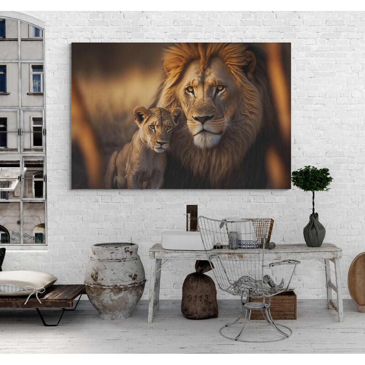 TAYRONA STORE - Cuadro En Lienzo Para La Sala Leon Colores 174 100x70cm