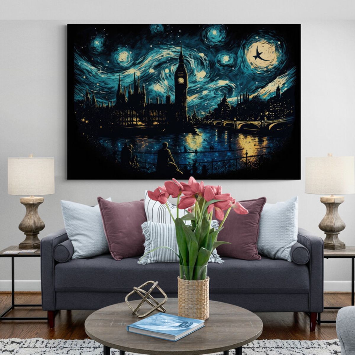 TAYRONA STORE - Cuadro Lienzo Para La Sala Londres Noche Estrellada 044 50x35cm