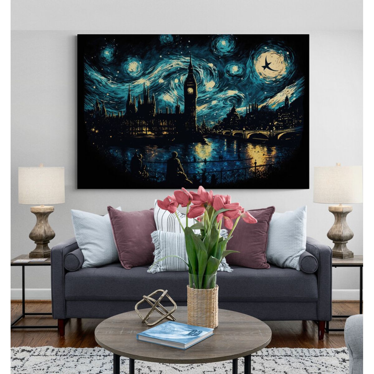 TAYRONA STORE - Cuadro Lienzo Para La Sala Londres Noche Estrellada 044 50x35cm