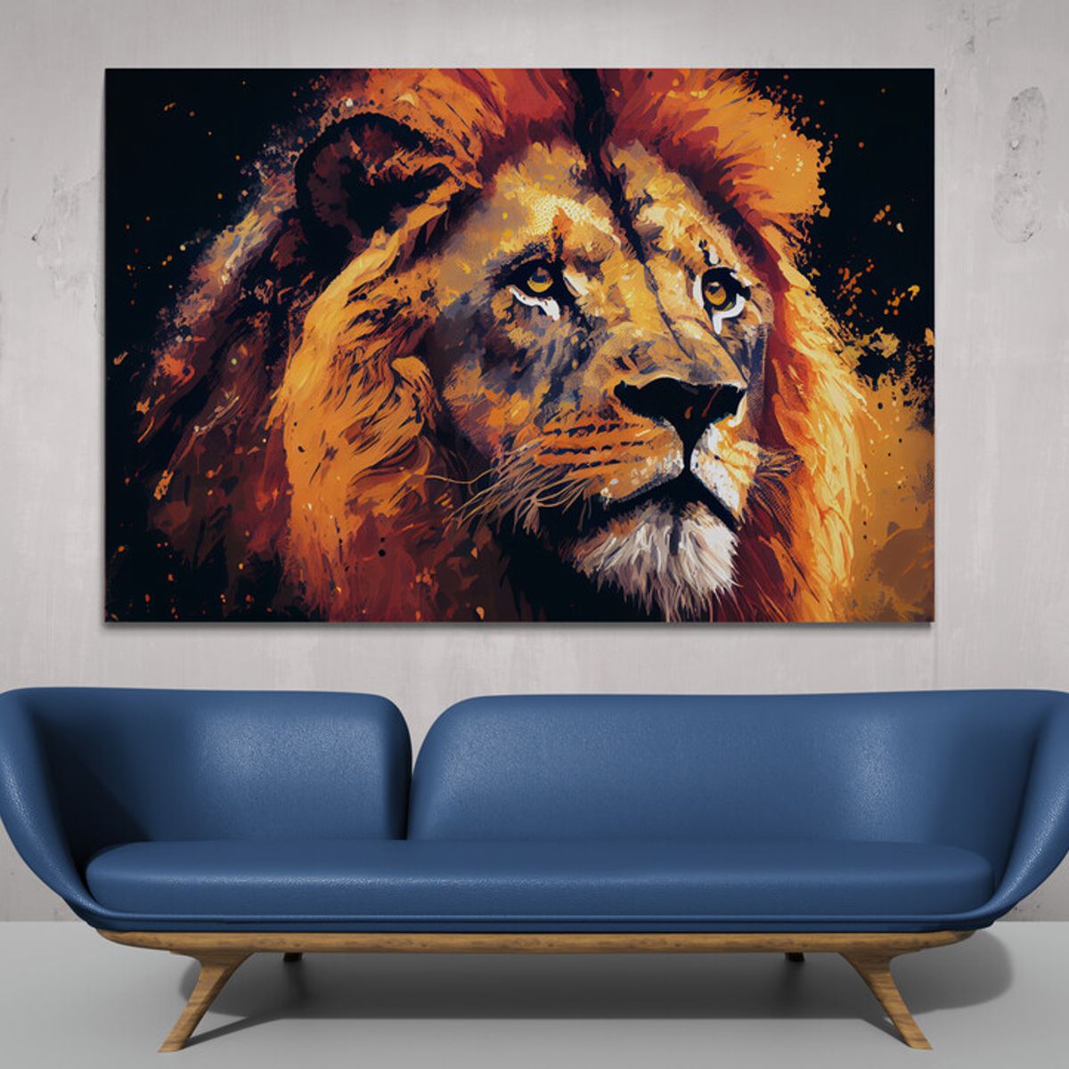 TAYRONA STORE - Cuadro En Lienzo Para La Sala Leon Colores 110 100x70cm