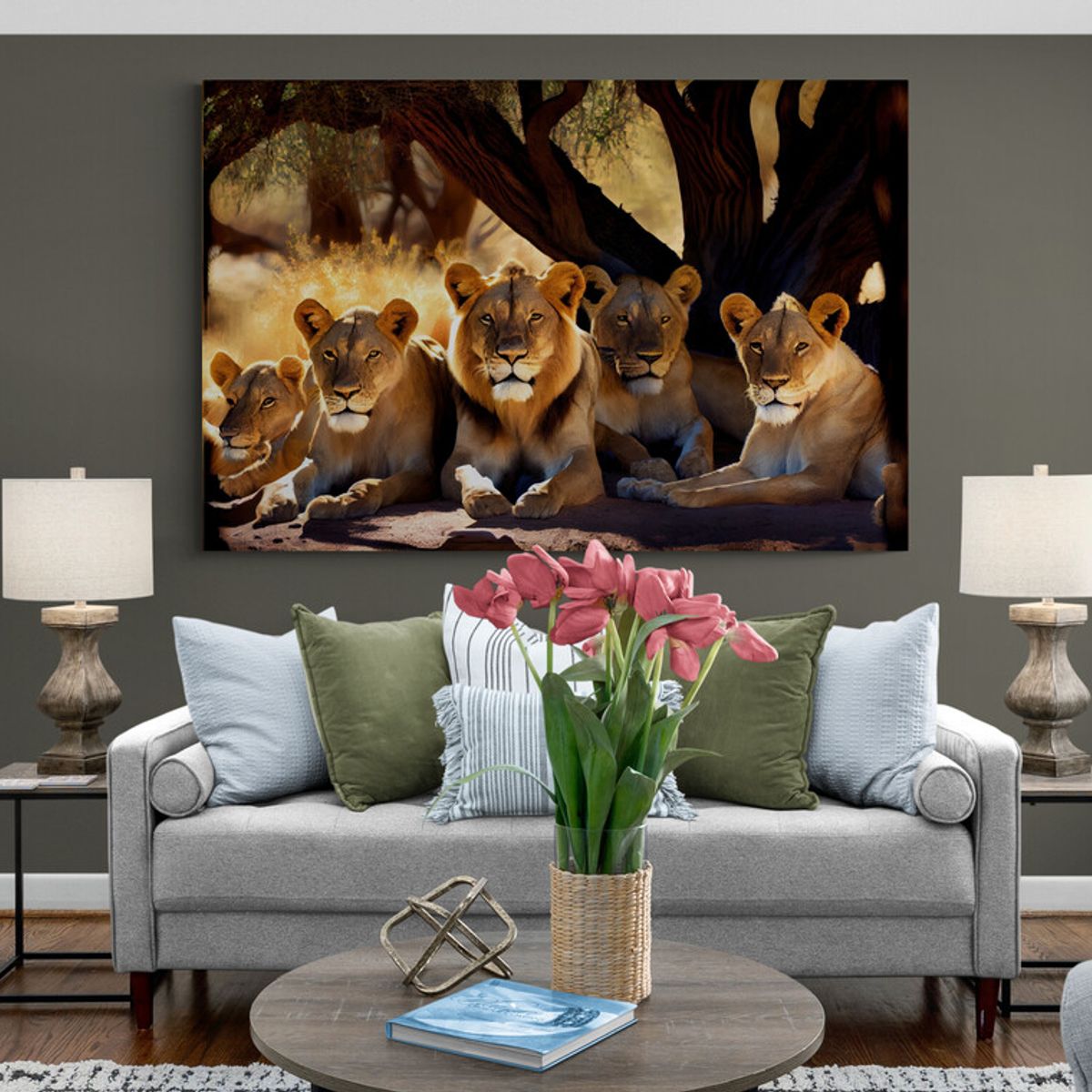 TAYRONA STORE - Cuadro En Lienzo Para La Sala Leon Colores 155 100x70cm