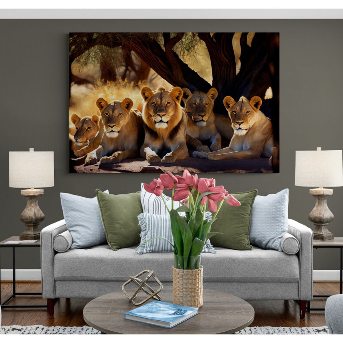 TAYRONA STORE - Cuadro En Lienzo Para La Sala Leon Colores 155 100x70cm