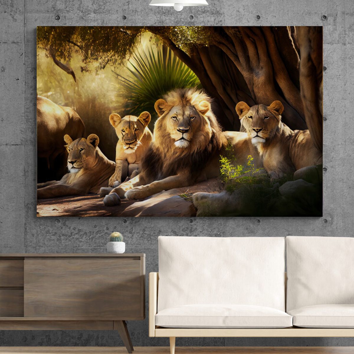 TAYRONA STORE - Cuadro En Lienzo Para La Sala Leon Colores 157 50x35cm