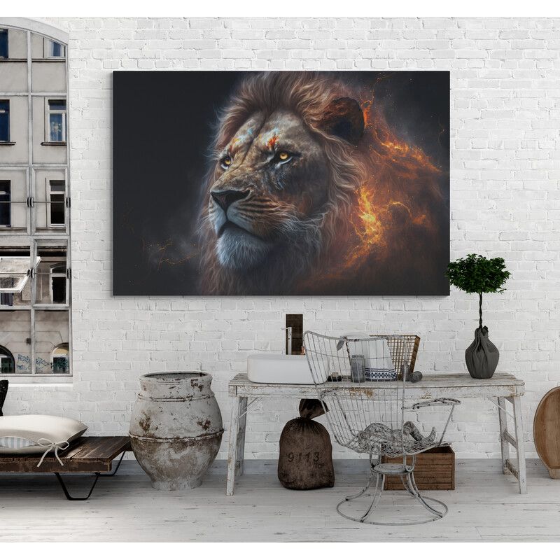 TAYRONA STORE - Cuadro En Lienzo Para La Sala Leon Colores 165 100x70cm