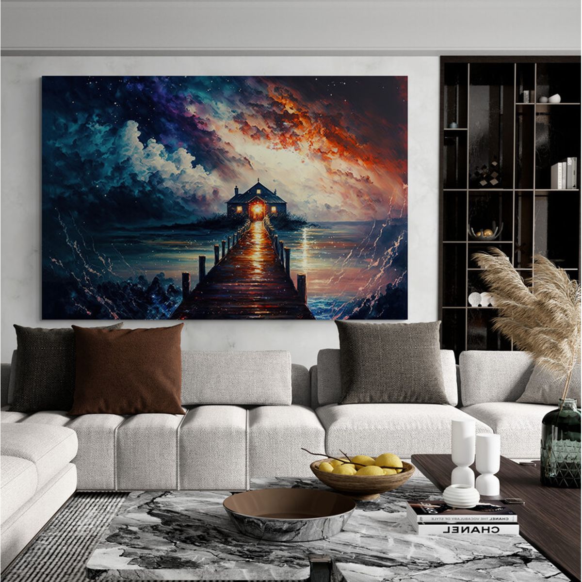 TAYRONA STORE - Cuadro Lienzo Para La Sala Muelle Noche Estrellada 030 50x35cm