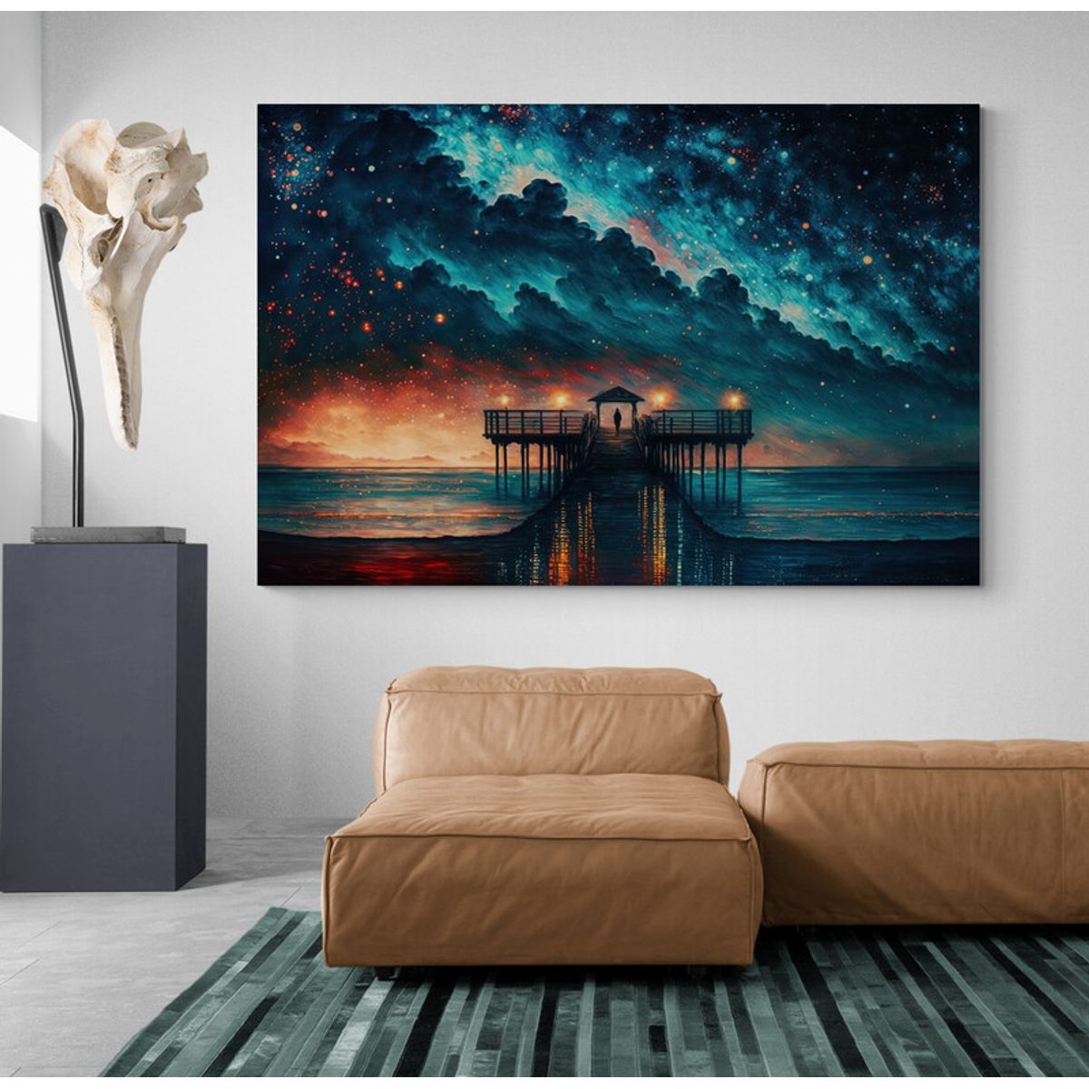 TAYRONA STORE - Cuadro Lienzo Para La Sala Muelle Noche Estrellada 032 70x50cm
