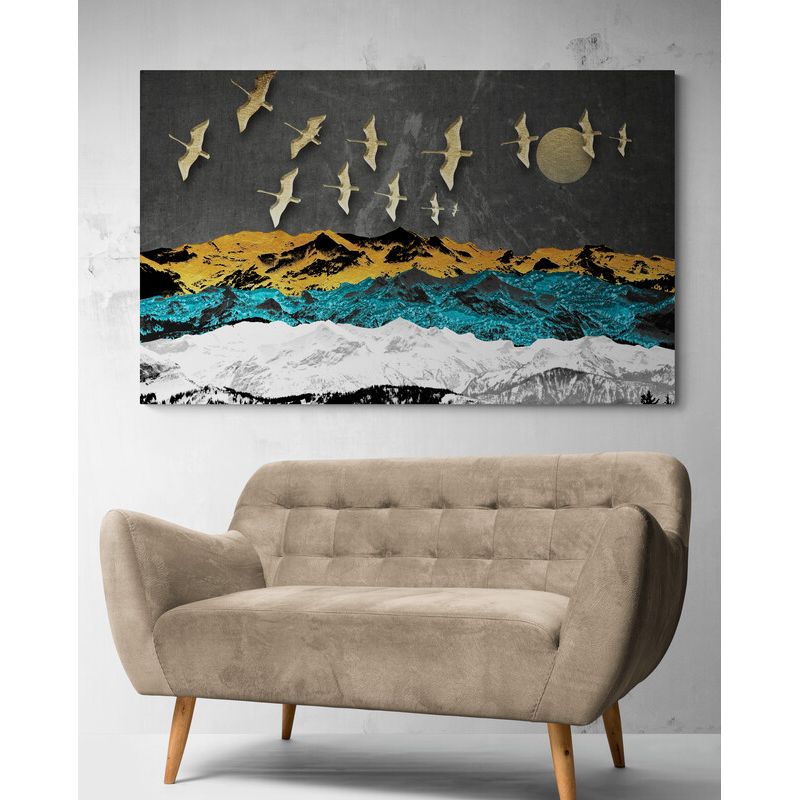 TAYRONA STORE - Cuadro En Lienzo Para Sala Pajaros Montaña Minimalista 328 70x50cm