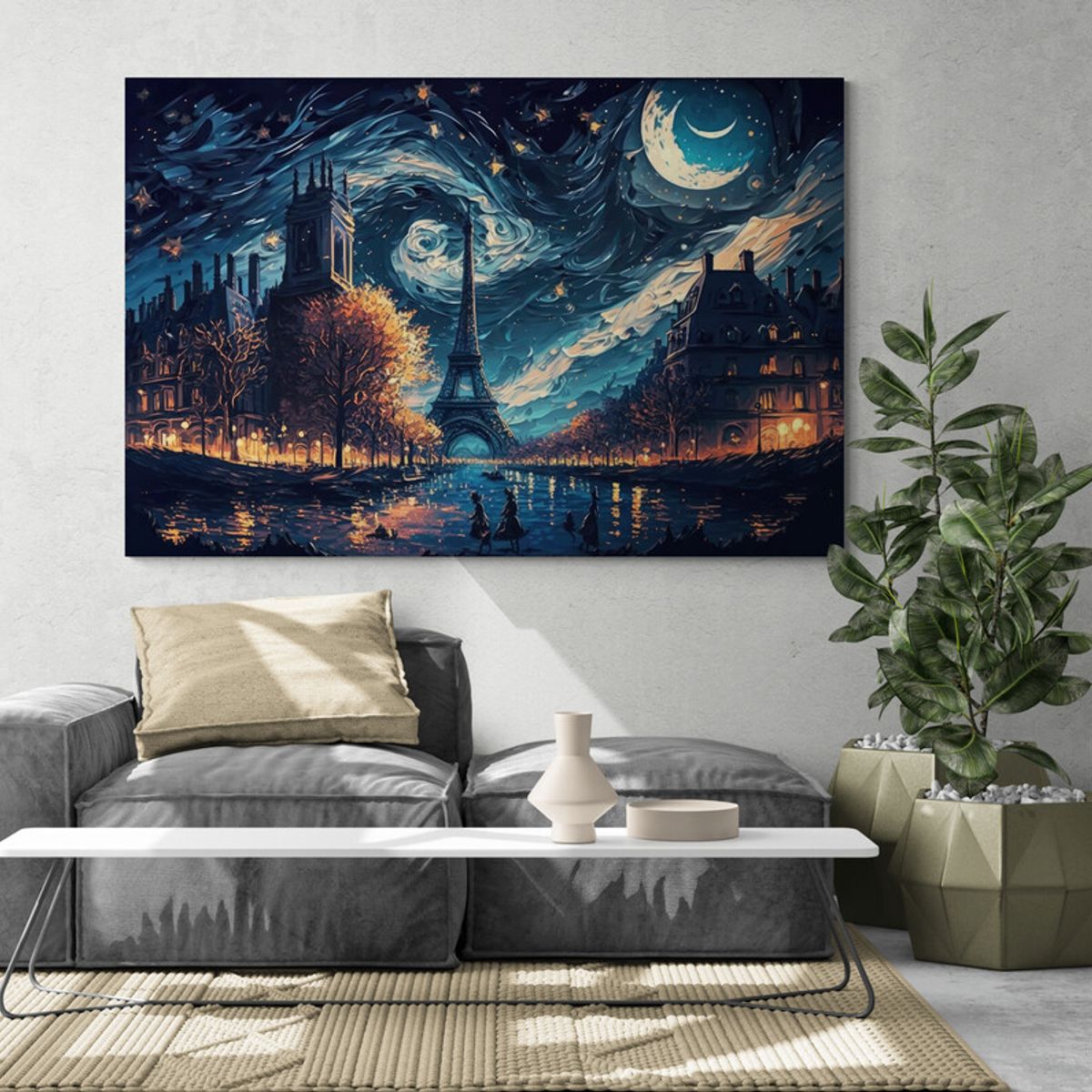 TAYRONA STORE - Cuadro Lienzo Para La Sala Paris Noche Estrellada 043 50x35cm