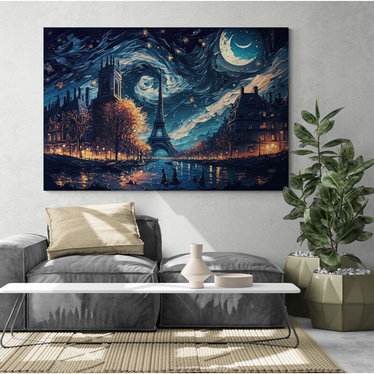 TAYRONA STORE - Cuadro Lienzo Para La Sala Paris Noche Estrellada 043 50x35cm