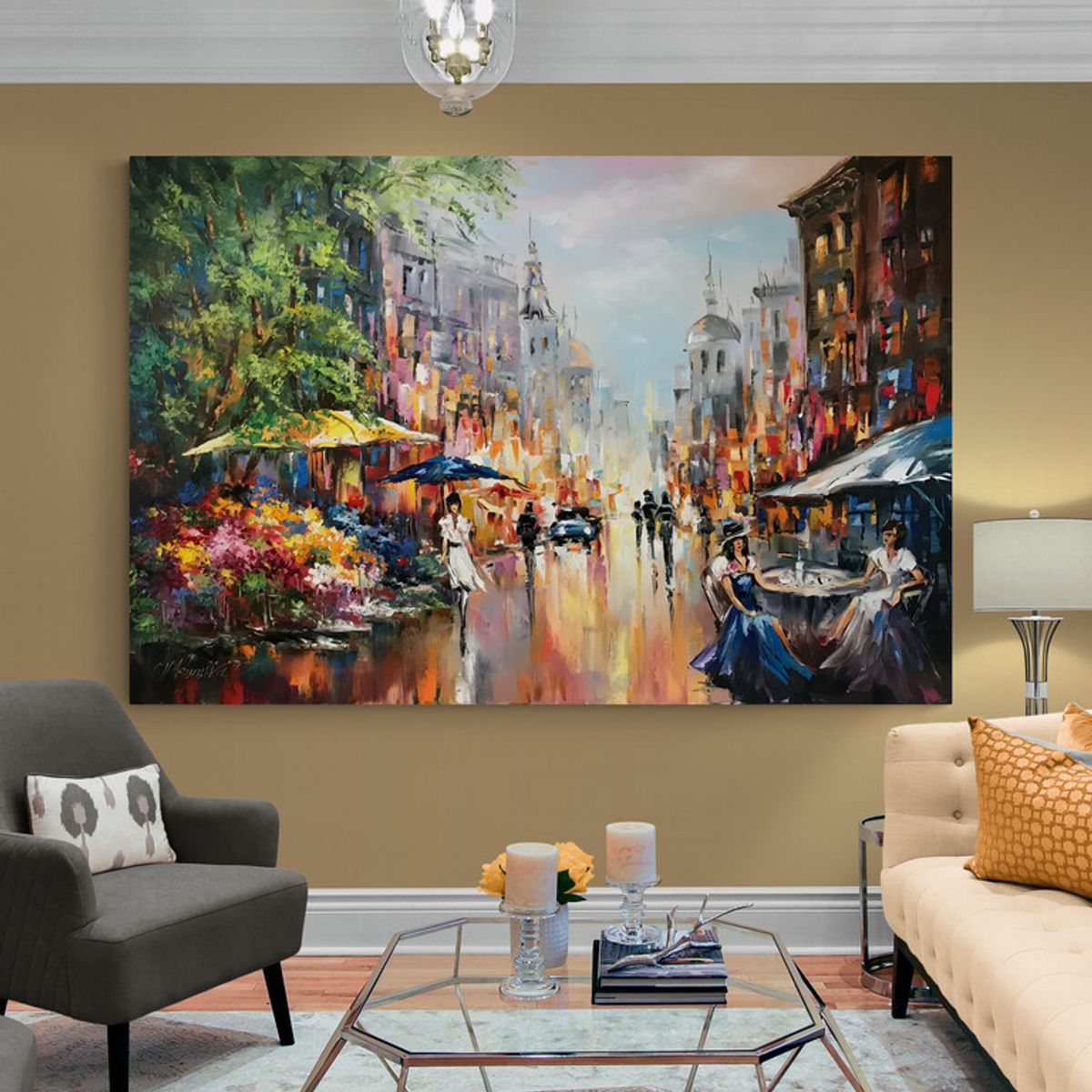 TAYRONA STORE - Cuadro En Lienzo Para La Sala Pintura Ciudad 087 100x70cm