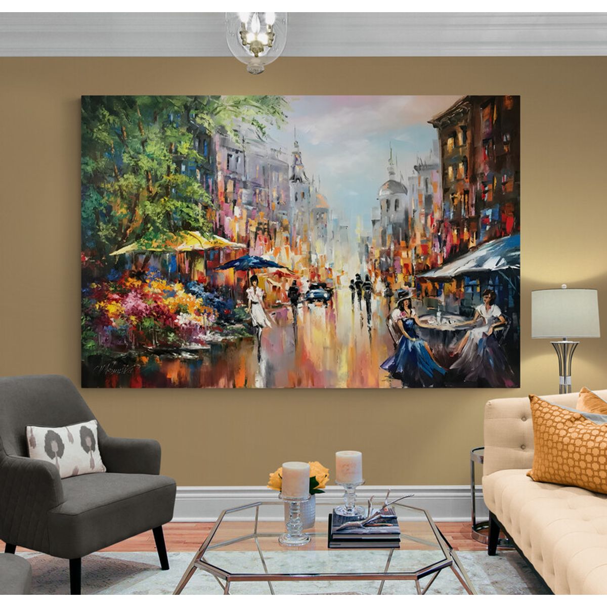 TAYRONA STORE - Cuadro En Lienzo Para La Sala Pintura Ciudad 087 100x70cm