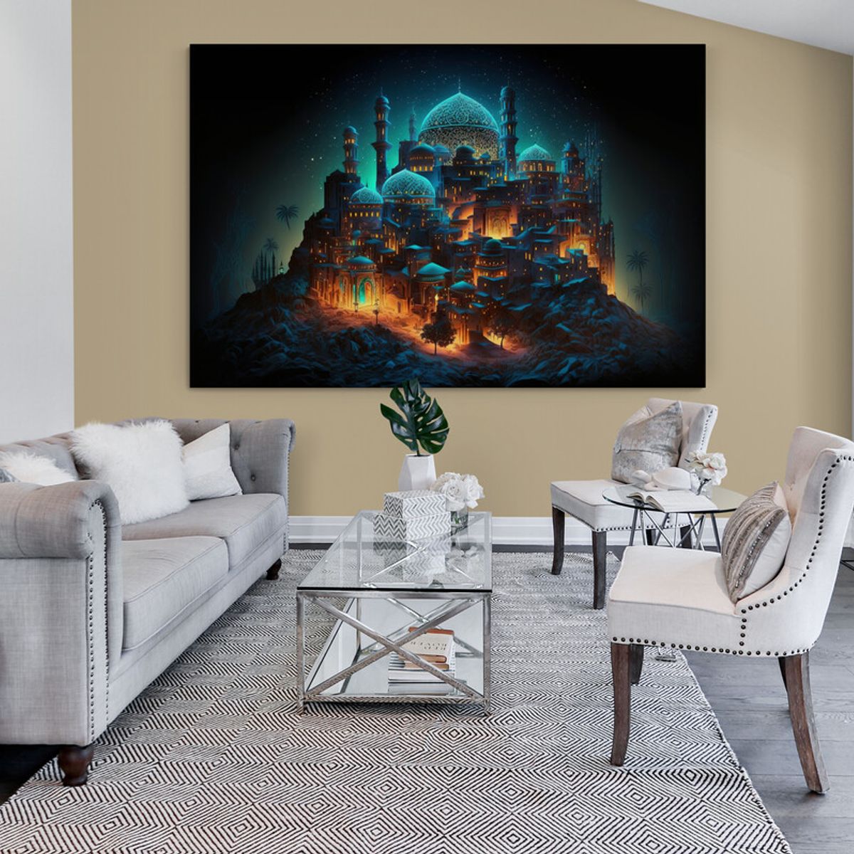 TAYRONA STORE - Cuadro En Lienzo Para La Sala Pintura Ciudad 216 100x70cm