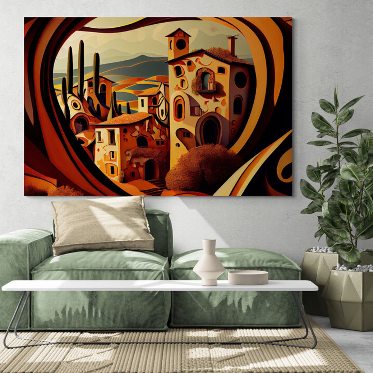 TAYRONA STORE - Cuadro En Lienzo Para La Sala Pintura Pueblo 005 100x70cm
