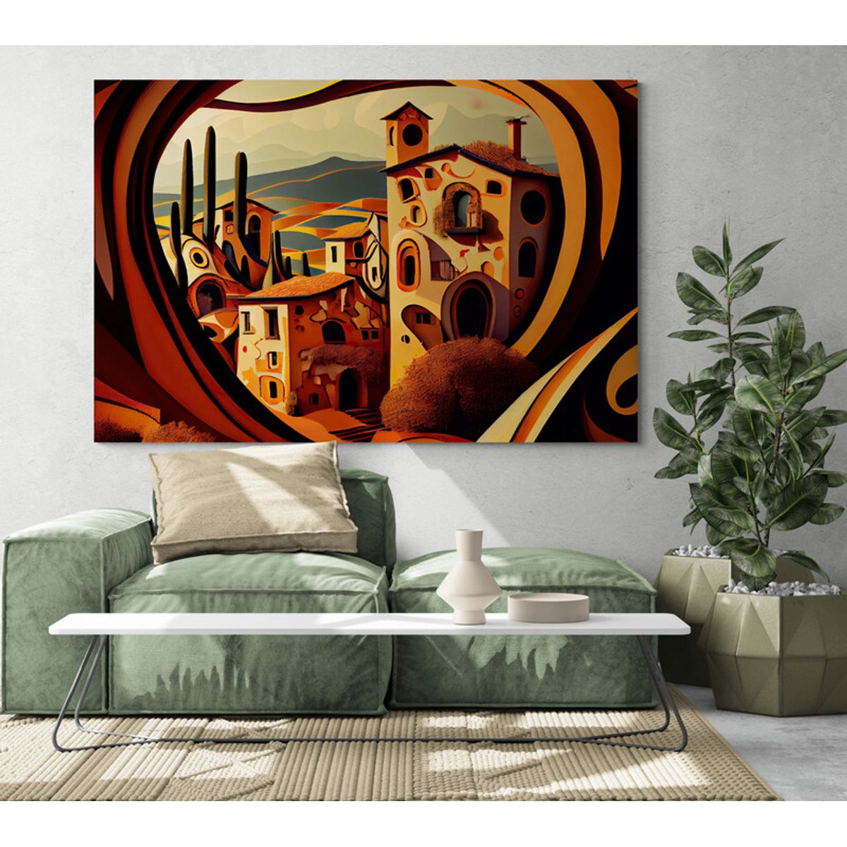 TAYRONA STORE - Cuadro En Lienzo Para La Sala Pintura Pueblo 005 100x70cm