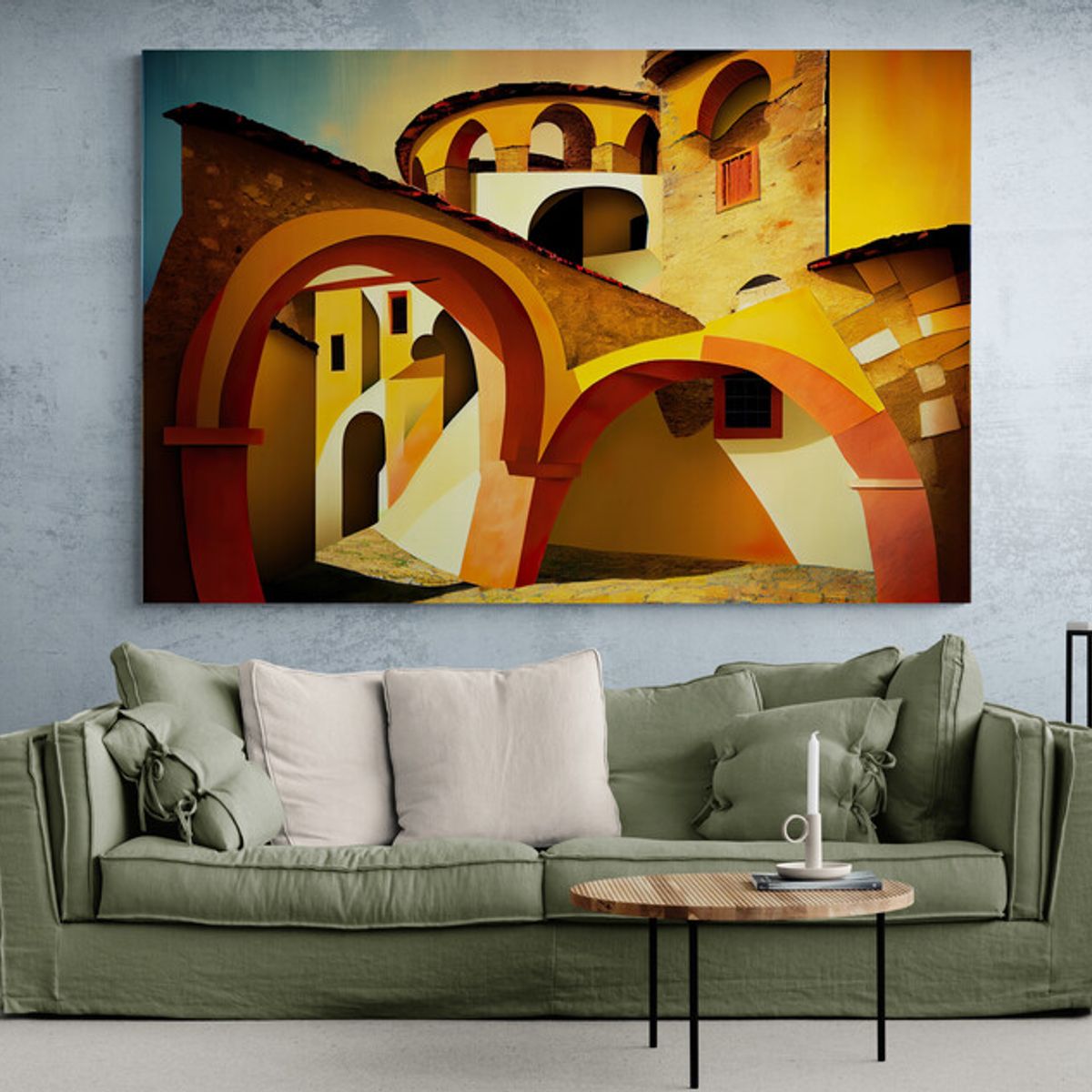 TAYRONA STORE - Cuadro En Lienzo Para La Sala Pintura Pueblo 007 150x100cm
