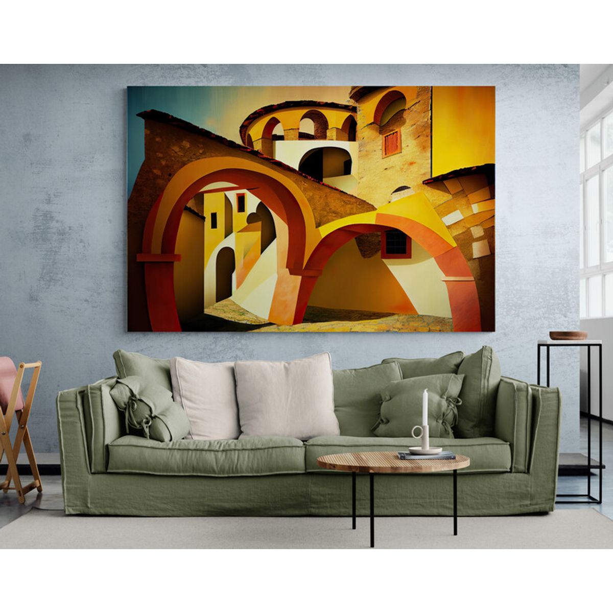 TAYRONA STORE - Cuadro En Lienzo Para La Sala Pintura Pueblo 007 150x100cm